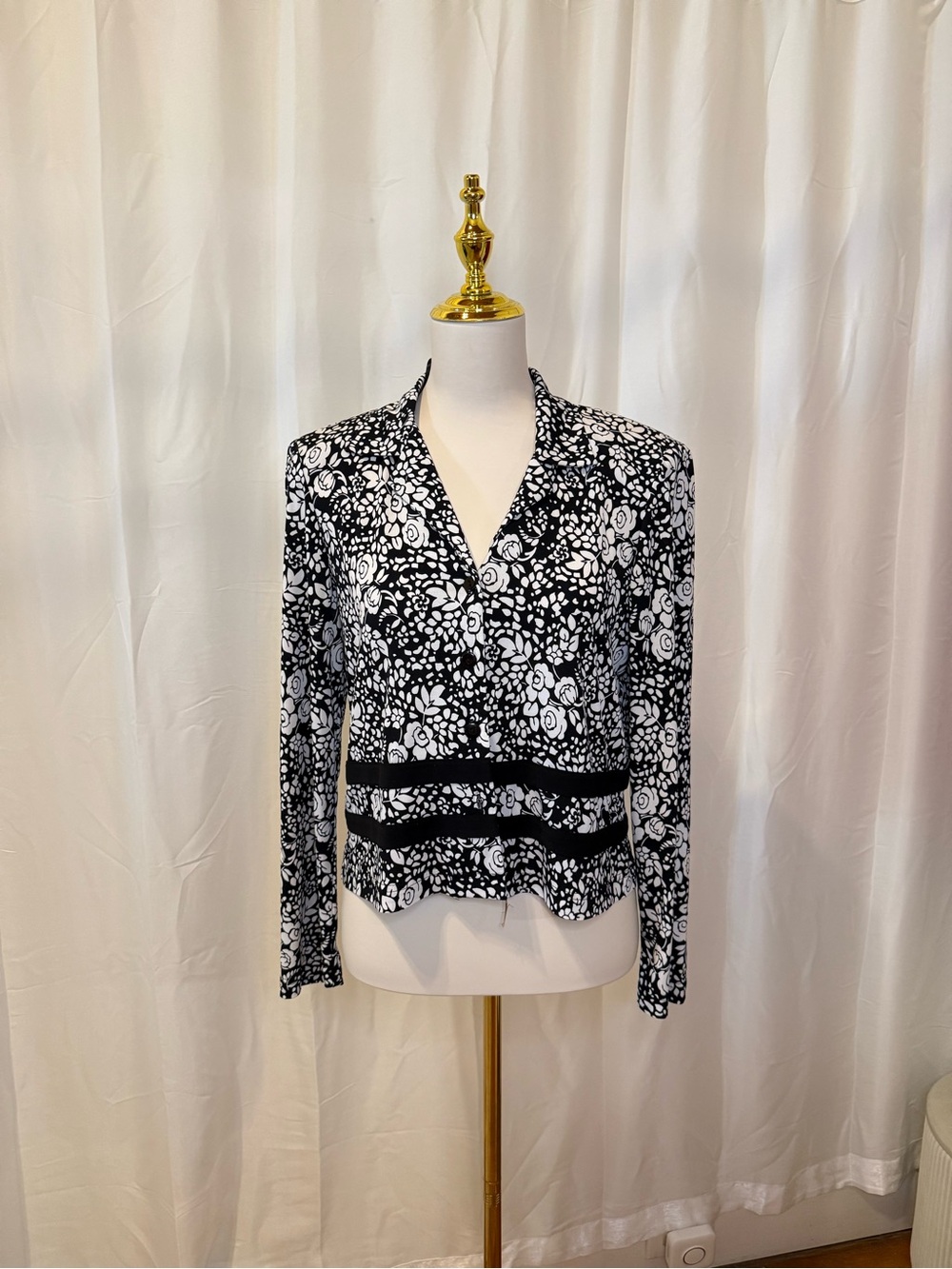 Studio Black and White Floral Button Down Shirt